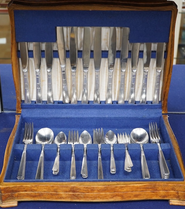 An unusual American Oneida, sixty piece, silver plated Art Deco canteen of cutlery. Condition - good